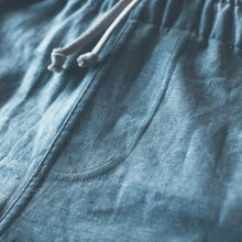 Load image into Gallery viewer, Sun Bleached Indigo Linen and Cotton Leisure Shorts
